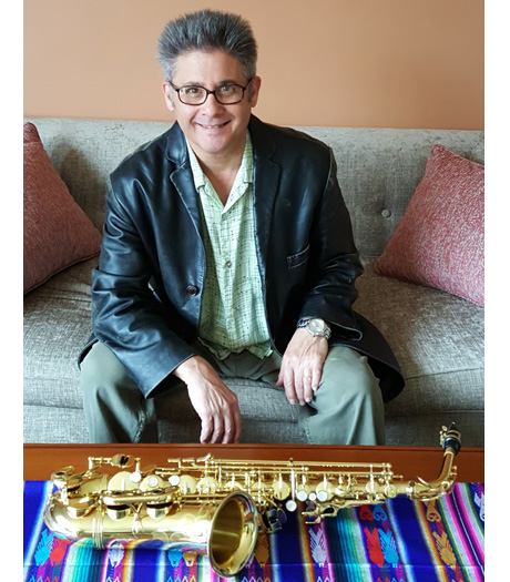 David with his sax, in Ecuador